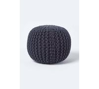 (Black) Knitted Cotton Pouffe Footstool Round 35 x 40 cm