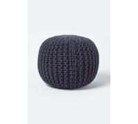 Homescapes Round Cotton Knitted Pouffe Footstool in Black Homescapes Black