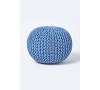 Homescapes Round Cotton Knitted Pouffe Footstool In Blue Blue One Size