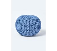 HOMESCAPES Blue Knitted Pouffe Footstool Bean Filled 100% Cotton for Living Room Children or the Elderly