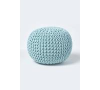Homescapes Pastel Blue Round Cotton Knitted Pouffe Footstool