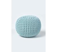 HOMESCAPES Pastel Blue Knitted Pouffe Footstool Bean Filled 100% Cotton for Living Room Children or the Elderly