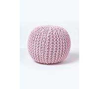 HOMESCAPES Pastel Pink Knitted Pouffe Footstool Bean Filled 100% Cotton for Living Room Children or the Elderly