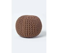 HOMESCAPES Chocolate Brown Knitted Pouffe Footstool Bean Filled 100% Cotton for Living Room Children or the Elderly