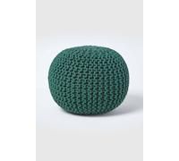 HOMESCAPES Forest Green Knitted Pouffe Footstool Bean Filled 100% Cotton for Living Room Children or the Elderly