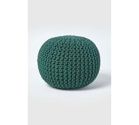 HOMESCAPES Forest Green Knitted Pouffe Footstool Bean Filled 100% Cotton for Living Room Children or the Elderly