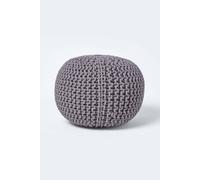 HOMESCAPES Grey Knitted Pouffe Footstool Bean Filled 100% Cotton for Living Room Children or the Elderly