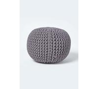 (Grey) Knitted Cotton Pouffe Footstool Round 35 x 40 cm