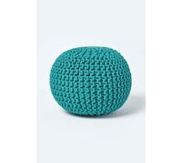 HOMESCAPES Teal Green Knitted Pouffe Footstool Bean Filled 100% Cotton for Living Room Children or the Elderly