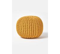 HOMESCAPES Mustard Knitted Pouffe Footstool Bean Filled 100% Cotton for Living Room Children or the Elderly