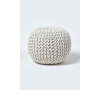 HOMESCAPES Natural Knitted Pouffe Footstool Bean Filled 100% Cotton for Living Room Children or the Elderly