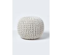 HOMESCAPES Natural Knitted Pouffe Footstool Bean Filled 100% Cotton for Living Room Children or the Elderly