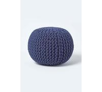 Round Cotton Knitted Pouffe Footstool Homescapes Navy One Size