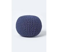 Homescapes Round Cotton Knitted Pouffe Footstool In Navy Navy One Size