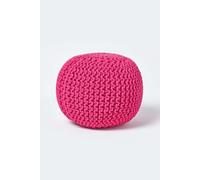 HOMESCAPES Hot Pink Knitted Pouffe Footstool Bean Filled 100% Cotton for Living Room Children or the Elderly