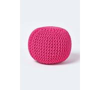 HOMESCAPES Hot Pink Knitted Pouffe Footstool Bean Filled 100% Cotton for Living Room Children or the Elderly