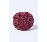 HOMESCAPES Plum Knitted Pouffe Footstool Bean Filled 100% Cotton for Living Room Children or the Elderly