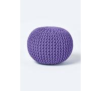 HOMESCAPES Purple Knitted Pouffe Footstool Bean Filled 100% Cotton for Living Room Children or the Elderly