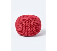 HOMESCAPES Red Knitted Pouffe Footstool Bean Filled 100% Cotton for Living Room Children or the Elderly