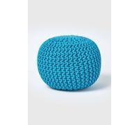 HOMESCAPES Teal Blue Knitted Pouffe Footstool Bean Filled 100% Cotton for Living Room Children or the Elderly