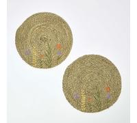 Round Floral Bulrush Placemats, Set of 2