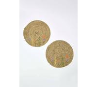 Round Floral Bulrush Placemats, Set of 2