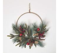 Round Metal Hoop Traditional Christmas Wreath Homescapes Green One Size