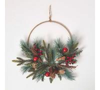 Round Metal Hoop Traditional Christmas Wreath Homescapes Green One Size