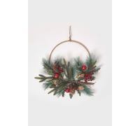 Homescapes Round Metal Hoop Traditional Christmas Wreath In Green Green One Size