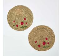 Homescapes Round Strawberry Bulrush Placemats, Set Of 2
