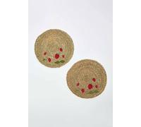 HOMESCAPES Natural Place mats for Table, Round Placemats Set of 2, Woven Non-Slip Mat Heat Resistant Hot or Cold Dinner, Bar Accessories for Home, Kitchen, Dining Room Tableware Decor, Strawberries