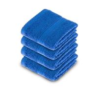 HOMESCAPES Royal Blue Turkish Cotton Set of 4 Face Cloths Flannel Super Soft Thick & Absorbent 500 GSM Towel Heavy Weight for everyday Luxury