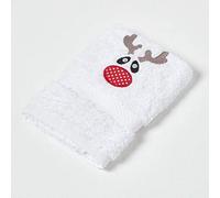 HOMESCAPES Rudolf Reindeer Embroidered Christmas Towel 100% Cotton Small Hand Towel with Decorative Festive Design 30 x 50 cm Guest Towel for Bathroom or Xmas Gift