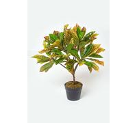 HOMESCAPES Artificial Potted Croton Plant Green in Black Pot, 65 cm (25")