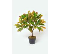 HOMESCAPES Artificial Potted Croton Plant Green in Black Pot, 65 cm (25")