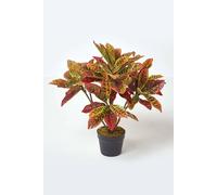 HOMESCAPES Artificial Potted Croton Plant Red in Black Pot, 65 cm (25")