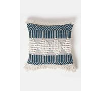Homescapes Safi Handwoven Fringed Navy & Cream Kilim Cushion Navy