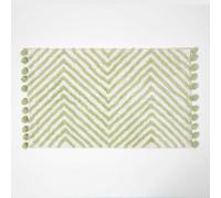 Homescapes Sage Green Cotton Bath Mat Tufted Zig Zag With Pom Pom Edges 50 X 80 Cm