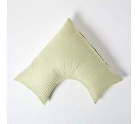 HOMESCAPES Sage Green Pure Egyptian Cotton V-Shape Pillowcase 330 TC 500 Thread Count Percale Equivalent Satin Stripe Pillow Case For Nursing Pregnancy and Elderly