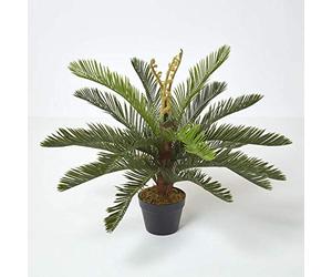 HOMESCAPES Sago Palm Tree Artificial Cycas Plant Home Office Indoor Decorative Plant Green 75 cm (2.5 ft) with Black Pot