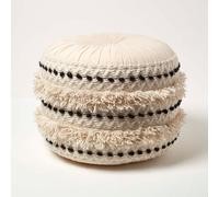 Sahara Cream & Black Macrame Tufted Boho Pouffe