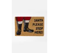 Homescapes Santa Stop Here' Rubber & Coir Doormat in Natural | Size: 40 cm x 60 cm Homescapes Natural 40 cm x 60 cm
