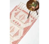 HOMESCAPES Pink & Natural Handwoven Kilim Rug Carpet Runner for Hallway 66 x 200 cm Traditional Tufted Geometric Pattern ‘Satara’ Wool & Cotton Rug with Tassels