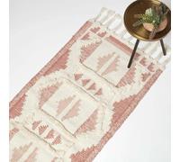 HOMESCAPES Pink & Natural Handwoven Kilim Rug Carpet Runner for Hallway 66 x 200 cm Traditional Tufted Geometric Pattern ‘Satara’ Wool & Cotton Rug with Tassels