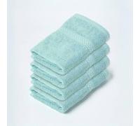HOMESCAPES Sea Green Turkish Cotton Set of 4 Face Cloths Flannel Super Soft Thick & Absorbent 500 GSM Towel Heavy Weight for everyday Luxury