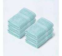 HOMESCAPES Sea Green Turkish Cotton Set of 6 Face Cloths Flannel Super Soft Thick & Absorbent 500 GSM Towel Heavy Weight for everyday Luxury