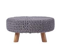 Homescapes Sea Grey Large Round Cotton Knitted Footstool On Legs
