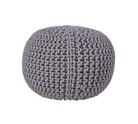 HOMESCAPES Grey Knitted Pouffe Footstool Bean Filled 100% Cotton for Living Room Children or the Elderly