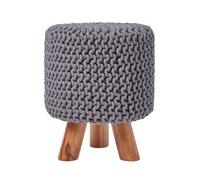 Homescapes Sea Grey Tall Cotton Knitted Footstool On Legs