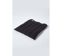 Homescapes Seat Pad Luxury 100% Cotton Indoor Outdoor Garden Cushion, Button Tie, 40Cm In Black Black One Size